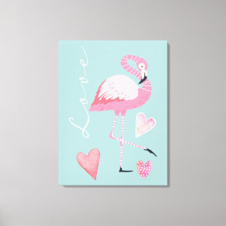 Toile Pink Flamingo Love Stretched Canvas Print