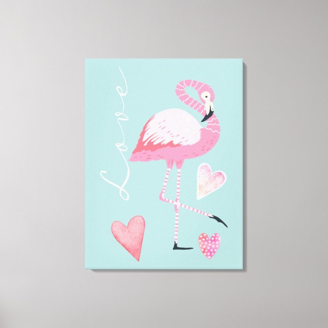Toile Pink Flamingo Love Stretched Canvas Print (Recto)