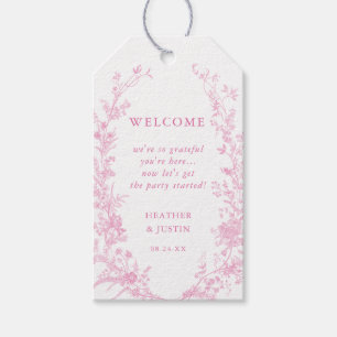 Toile Pink Floral Wedding Welcome  Gift Tags