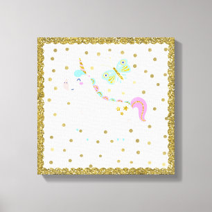 Toile Pink & Gold Glitter Unicorn Girls Menace Nursery