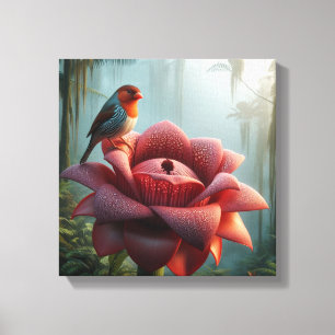 Toile Pinson zèbre se reposant sur une Rafflesia géante 