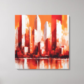Toile Pintura abstrata cidade cor vermelha e laranja