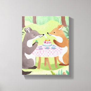 Toile Pique-nique d'animaux de forêt Aquarelle fantais