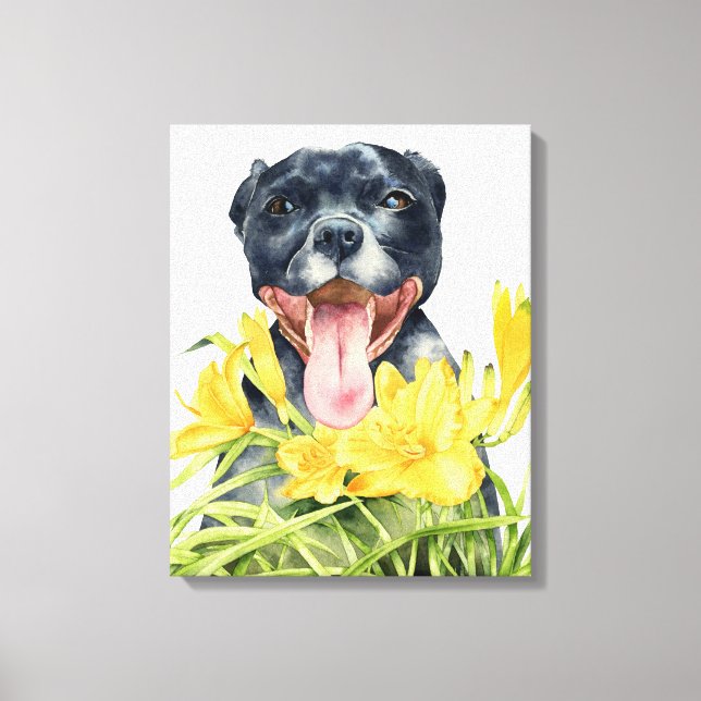 Toile Pit Bull Dog Aquarelle Peinture, Art (Recto)