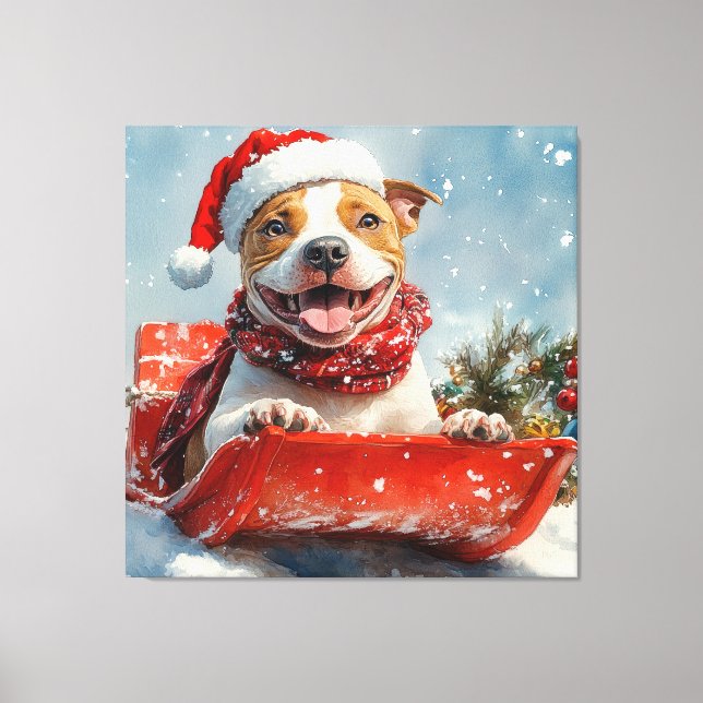Toile Pitbull Chien dans la boue Laisser il neige Noël (Recto)