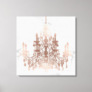 Toile PixDezines Marbre blanc Faux Rose Chandelier or