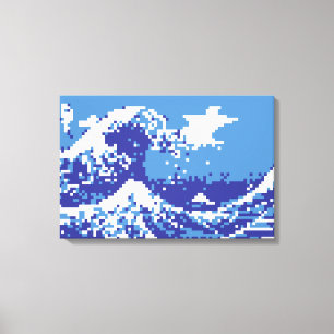 Toile Pixel Tsunami Bleu 8 Bit Pixel Art