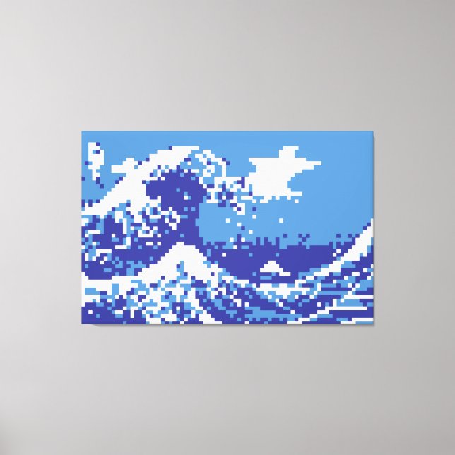 Toile Pixel Tsunami bleu 8 bits Pixel Art (Recto)