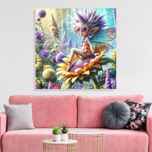 Toile Pixie Fairy sur un tournesol