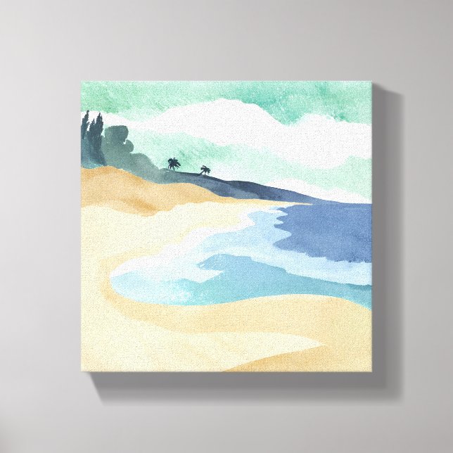 Toile Plage | Aquarelle bleu (Recto)
