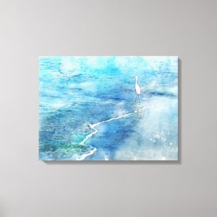 Toile Plage côtière tropicale Ocean Waves White Egret