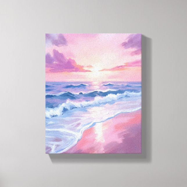Toile Plage Cotton Candy | Peinture des vagues de l'océa (Recto)