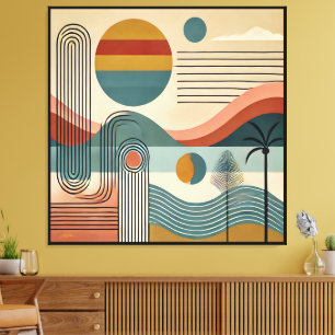 Toile Plage d'art moderne du milieu du siècle Sunrise