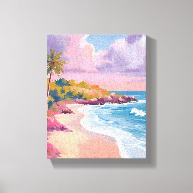 Toile Plage de Blush | Peinture Océan rose (Recto)