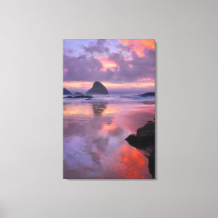 Toile Plage de l'Oregon et stacks, coucher de soleil