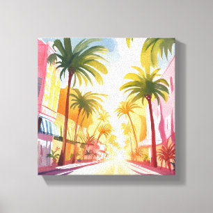 Toile Plage de Miami Peinture à l'aquarelle colorée vi