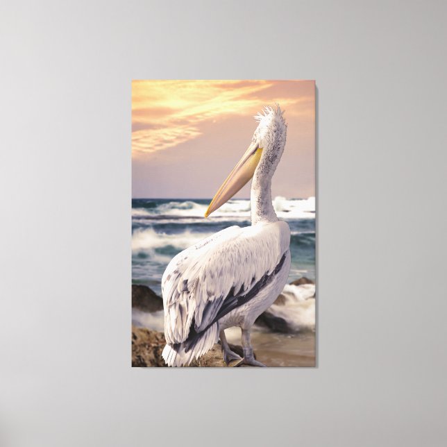 Toile Plage de Pelican Ocean Waves coucher de soleil (Recto)
