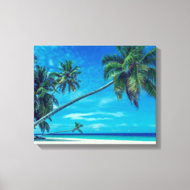 Toile Plage de sable blanc avec palmiers tropicaux (Recto)