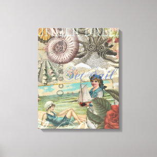 Toile plage d'été poulpe vintage antique voile