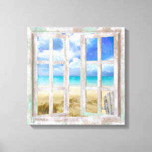Toile Plage en cottage côtier de fenêtre ouverte