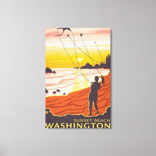 Toile Plage et cerfs-volants - Sunset Beach, Washington (Recto)