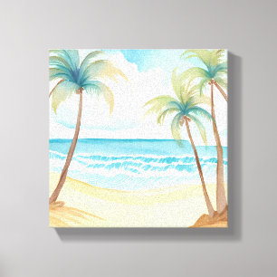 Toile Plage Hawaïenne   Aquarelle Tropicale Arbre Palm