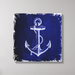 Toile plage marine bleu côtier chic ancre nautique