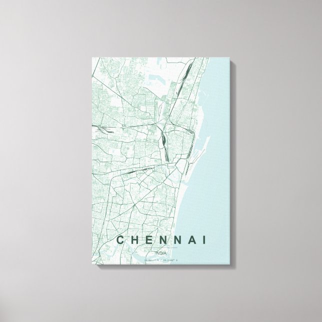 Toile Plan de la ville de Chennai en Inde, design minima (Recto)