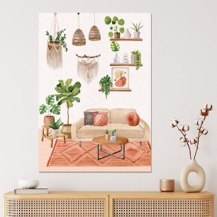 Toile Plantes d'intérieur à l'aquarelle dans une maison 