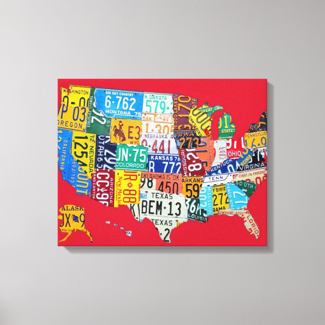 Toile Plaque de licence Carte de USA Wrapped Canvas Red (Recto)