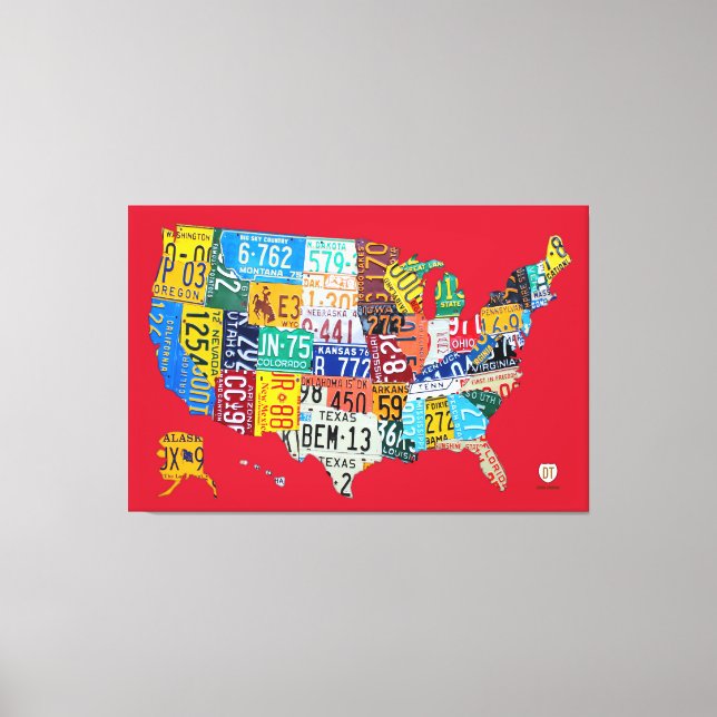 Toile Plaque de licence Carte de USA Wrapped Canvas Red (Recto)