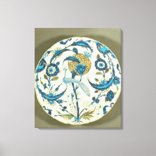 Toile Plat d'Iznik peint d'un paon perché au milieu de f