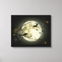 Pleine lune avec chauves-souris et corbeau.