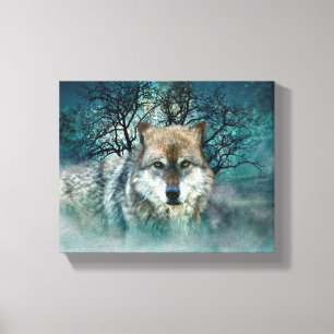 Toile Pleine lune de loup dans le brouillard
