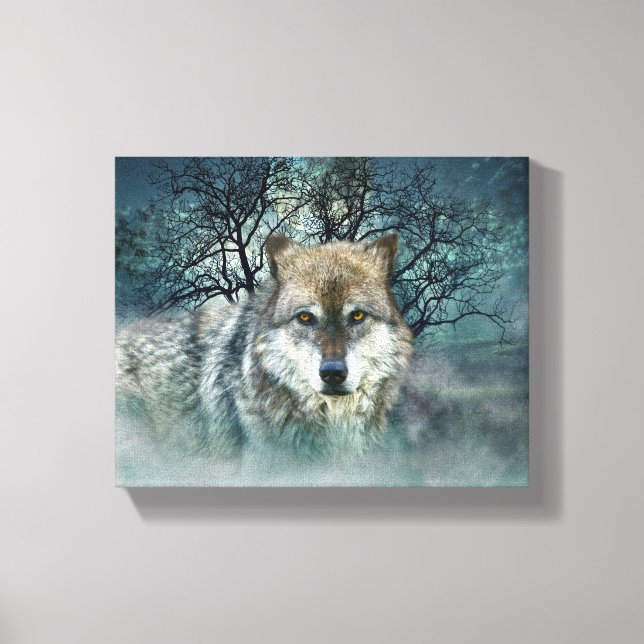 Toile Pleine lune de loup dans le brouillard (Recto)