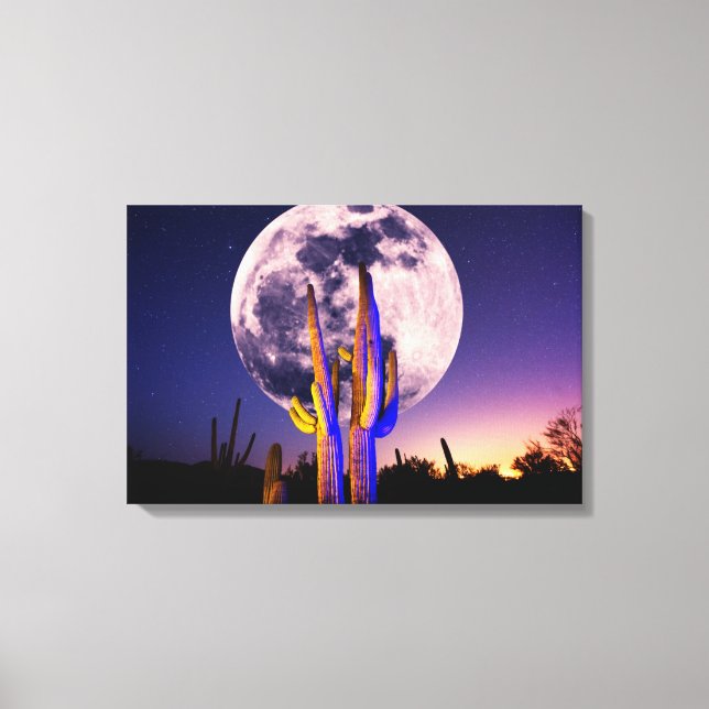 Toile Pleine lune sur Saguaro Cactus (Recto)