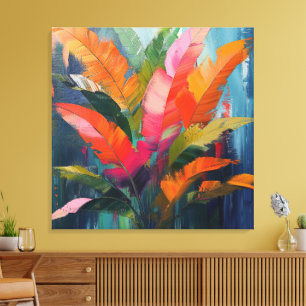 Toile Plumes tropicales – Abstraction botanique vibrante