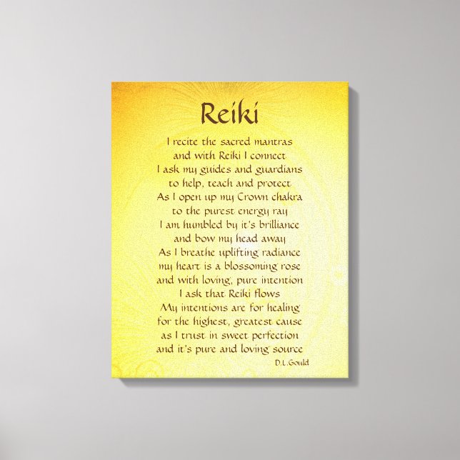 Toile Poème de connexion de guérison Reiki jaune or (Recto)