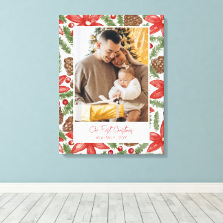 Toile Poinsettia et pin aquarelle Photo de premier Noël