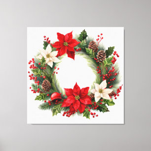 Toile Poinsettias et Wreath Holly Christmas