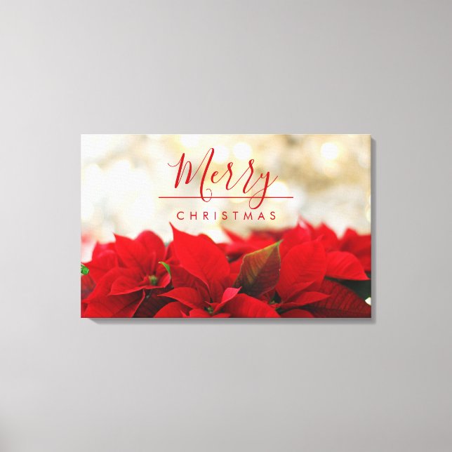 Toile Poinsettias rouges avec Golden Bokeh Noël (Recto)