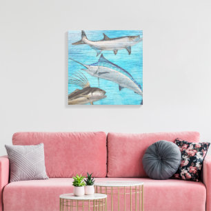 Toile Poisson d'eau salée trophée Tarpon Poisson coq Mar
