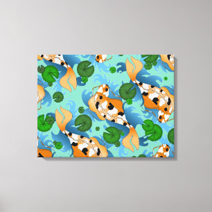 Toile Poisson Koi éclaboussant et Lys d'étang
