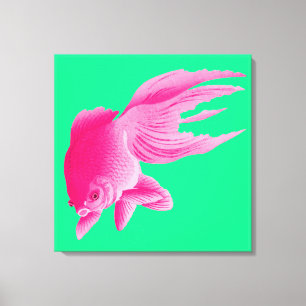 Toile Poisson rouge rose vert Grand Pop moderne
