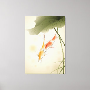 Toile Poissons japonais de carpes nageant dans un étang 