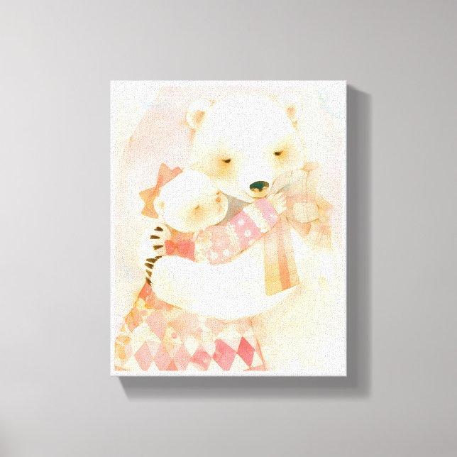 Toile Polar Bear Mother and Cub Cuddle Nursery Poster (Recto)