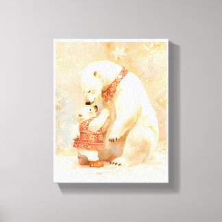 Toile Polar Bear Parent and Cub Winter Embrace Nursery