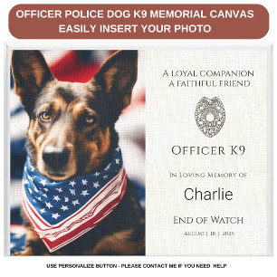 Toile Police K9 Memorial Photo Police Chien Personnalisé
