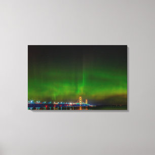Toile Pont de Mackinac avec les lumières du nord