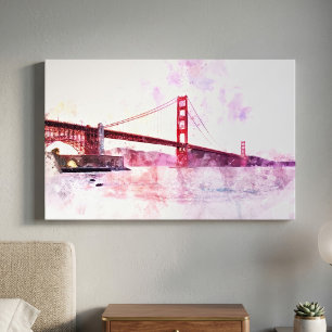 Toile Pont Golden Gate aquarelle au coucher du soleil